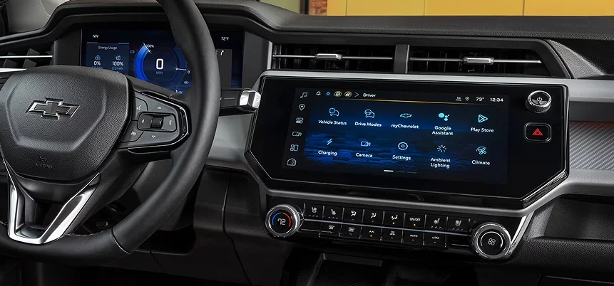 2027 Chevrolet Bolt 11.3-inch touchscreen displaying the Google built-in app home screen