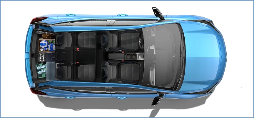 Interior dimensions diagram of the 2027 Chevrolet Bolt showing headroom, legroom, and shoulder room measurements